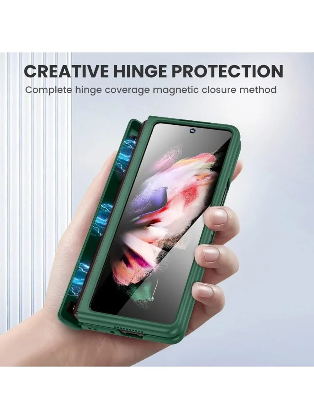 Ruky Samsung Galaxy Z Fold 3 Case Green Kickstand Screen Protector Hinge Cover